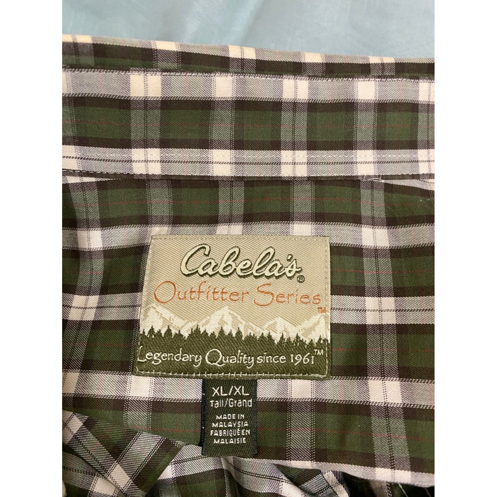 Cabelas Outfitter Series Mens XL Tall Green Plaid Button Down Shirt Long Sleeve - Picture 3 of 7